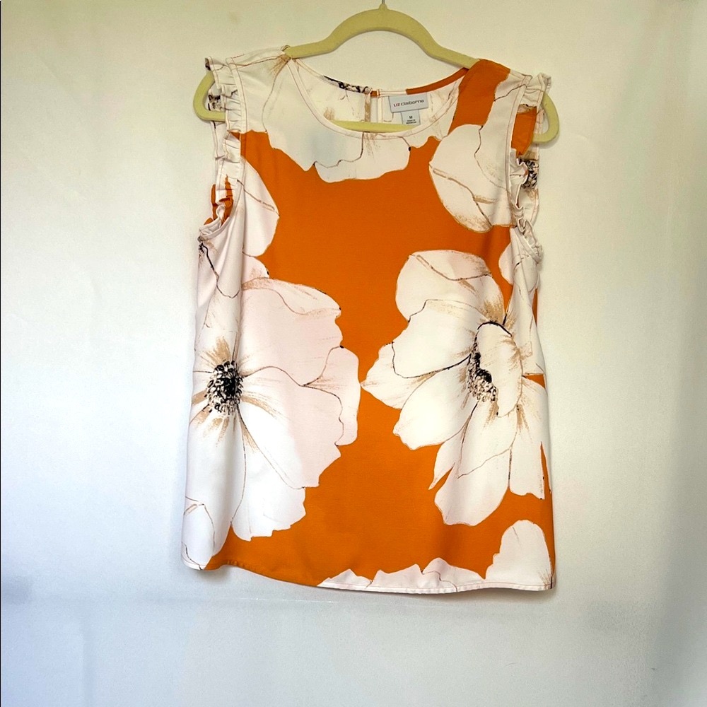 Liz Claiborne Orange and White Abstract Blouse